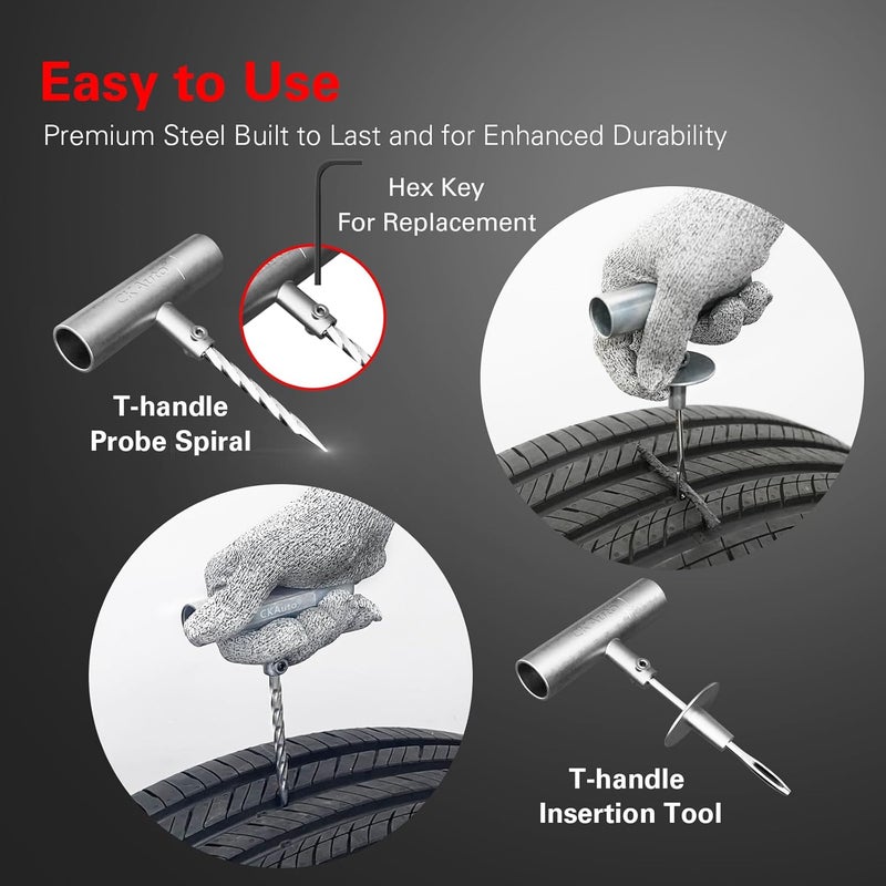 CKAuto Tire Plug Repair Kit, Heavy Duty Car Emergency Tool Kit for Flat Tire Puncture Repair, 80 Pcs Value Pack, Tire Patch Kit fit for Autos, Cars, Motorcycles, Trucks, RVs, etc. - Image 5